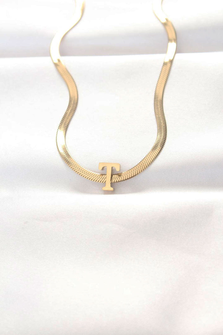 EBJ 316L Steel T Letter Gold Color Italian Chain Necklace - Svitlovodsk