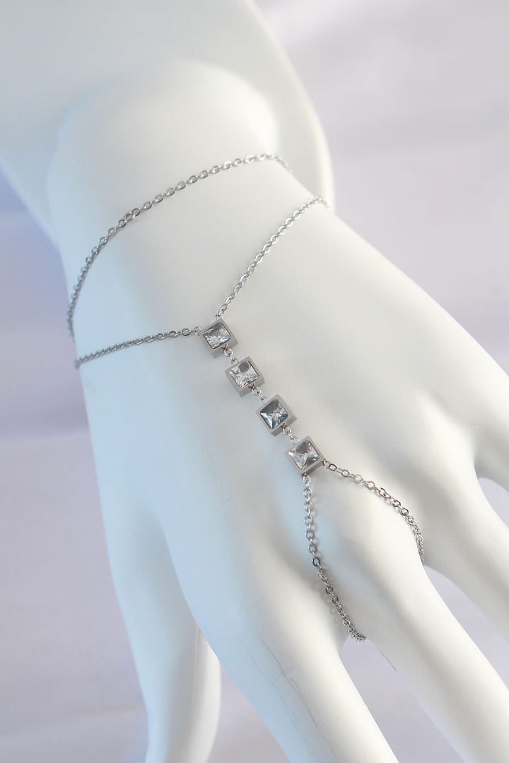 EBJ 316L Stainless Steel Zircon Stone Silver Color Minimal Square Designed Şahmeran - Cape Girardeau