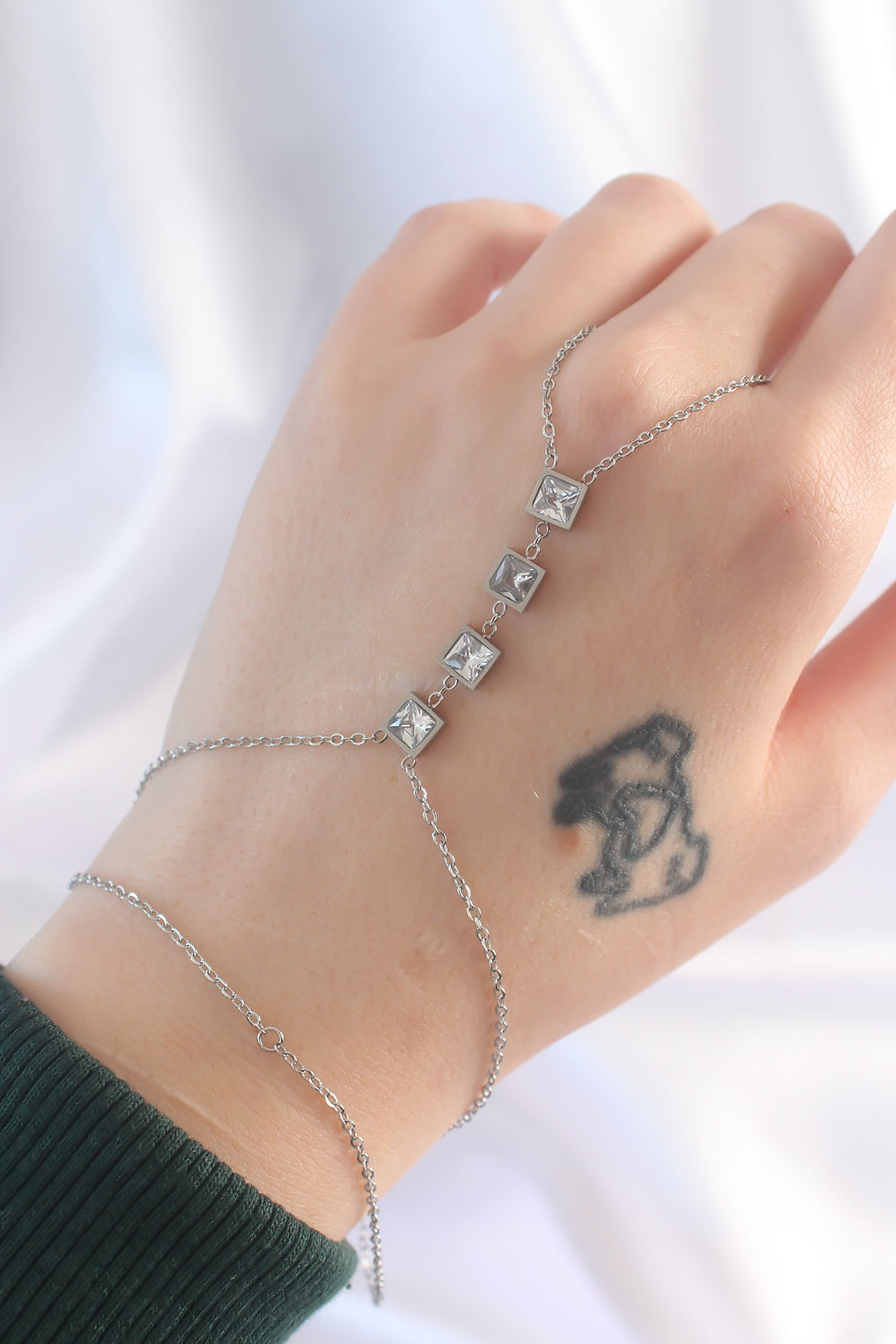 EBJ 316L Stainless Steel Zircon Stone Silver Color Minimal Square Designed Şahmeran - Cape Girardeau