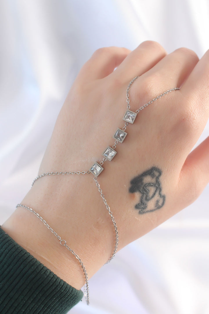 EBJ 316L Stainless Steel Zircon Stone Silver Color Minimal Square Designed Şahmeran - Cape Girardeau