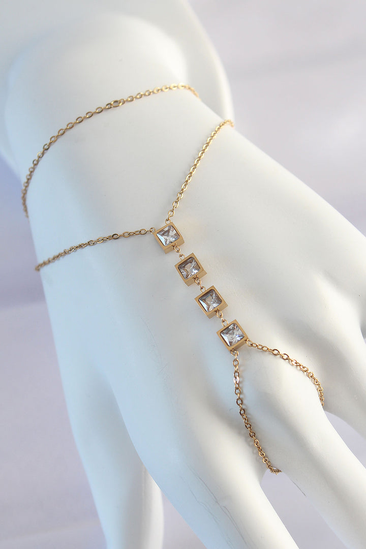 EBJ 316L Steel Zircon Stone Gold Color Minimal Square Designed Şahmeran - Marino