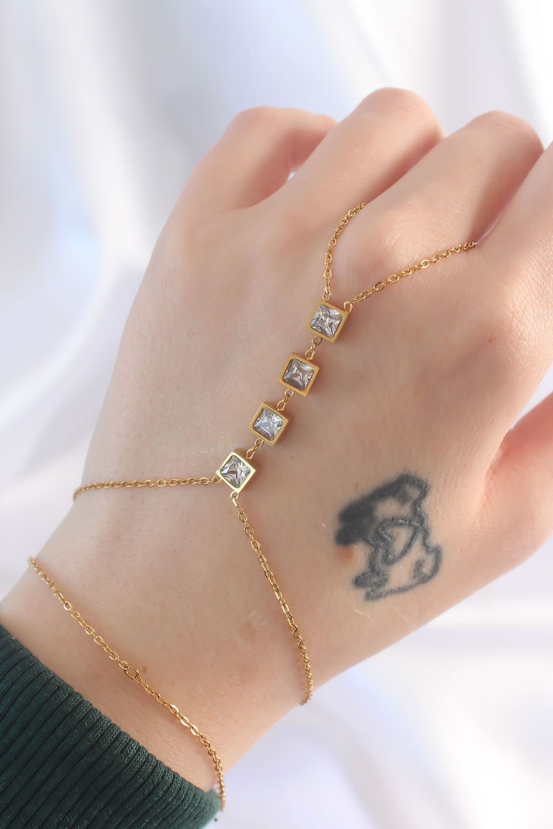 EBJ 316L Steel Zircon Stone Gold Color Minimal Square Designed Şahmeran - Marino