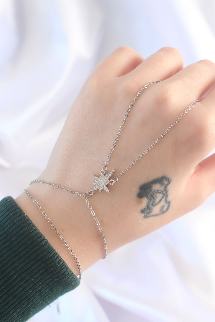 EBJ 316L Stainless Steel Silver Color Zircon Stone Pole Star Designed Şahmeran - Nola