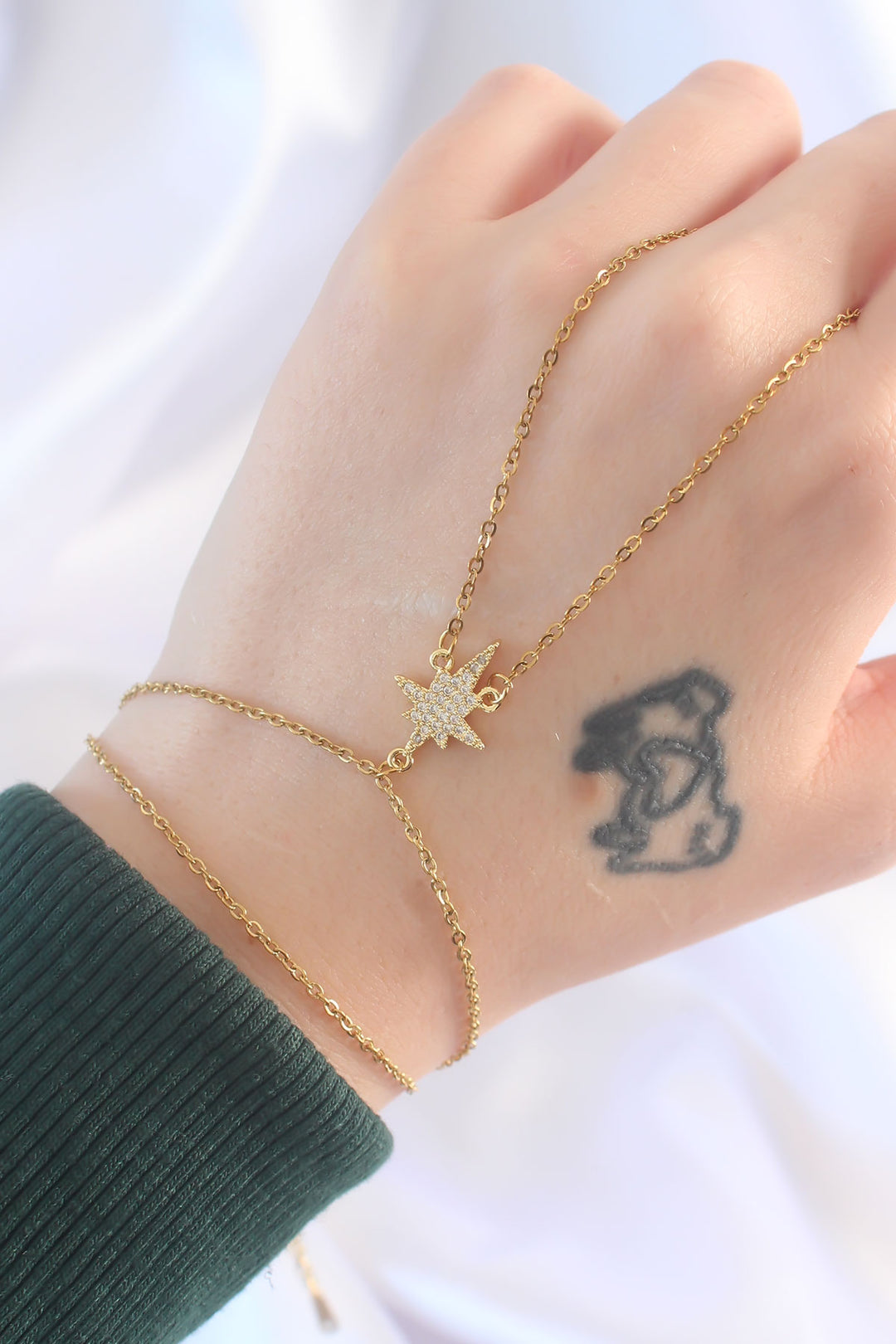 EBJ 316L Steel Gold Color Zircon Stone Pole Star Designed Şahmeran - Castelldefels