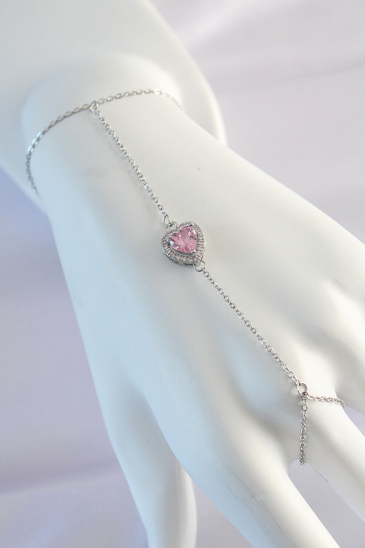 EBJ 316L Stainless Steel Silver Color Pink Zircon Stone Heart Model Şahmeran - Palaió Fáliro