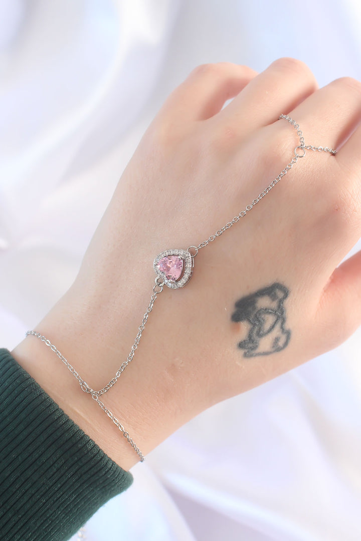 EBJ 316L Stainless Steel Silver Color Pink Zircon Stone Heart Model Şahmeran - Palaió Fáliro