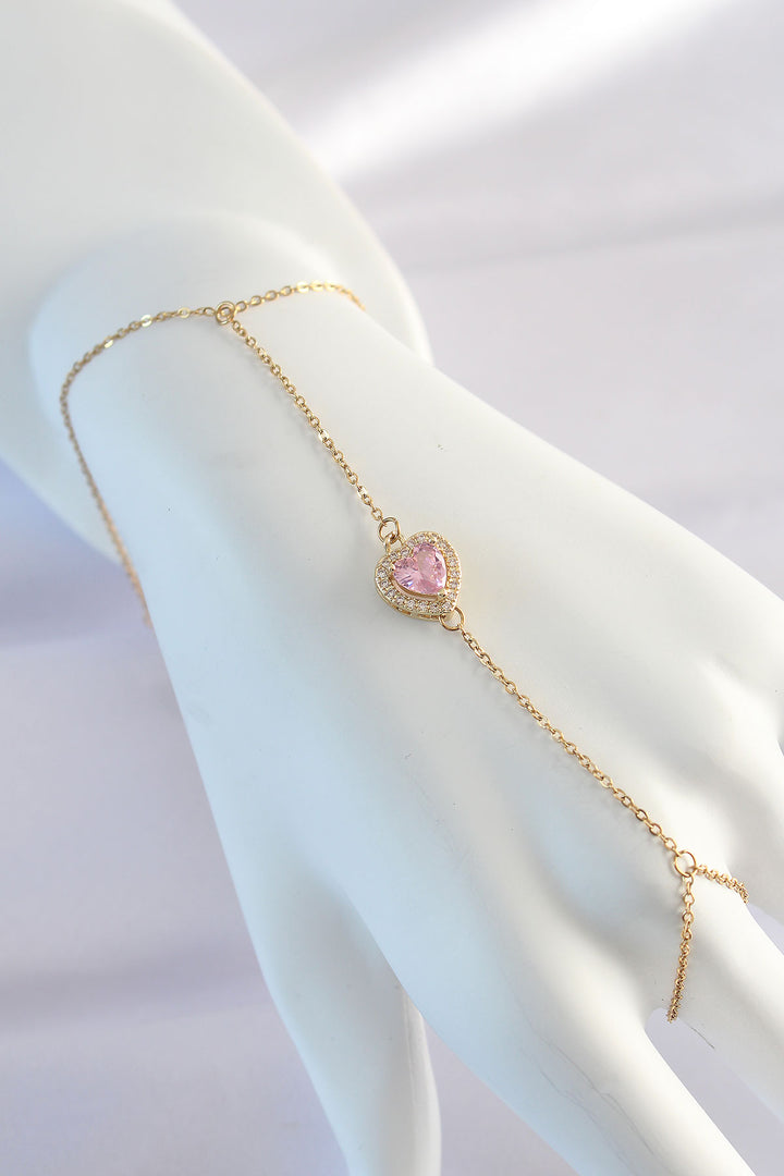 EBJ 316L Steel Gold Color Pink Zircon Stone Heart Model Şahmeran - Sète