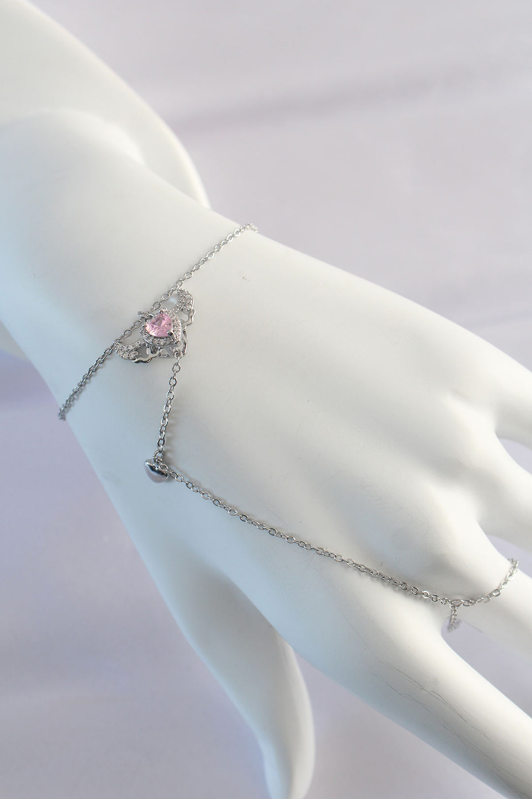 EBJ 316L Steel Silver Color Pink Zircon Stone Winged Heart Model Şahmeran - Forest