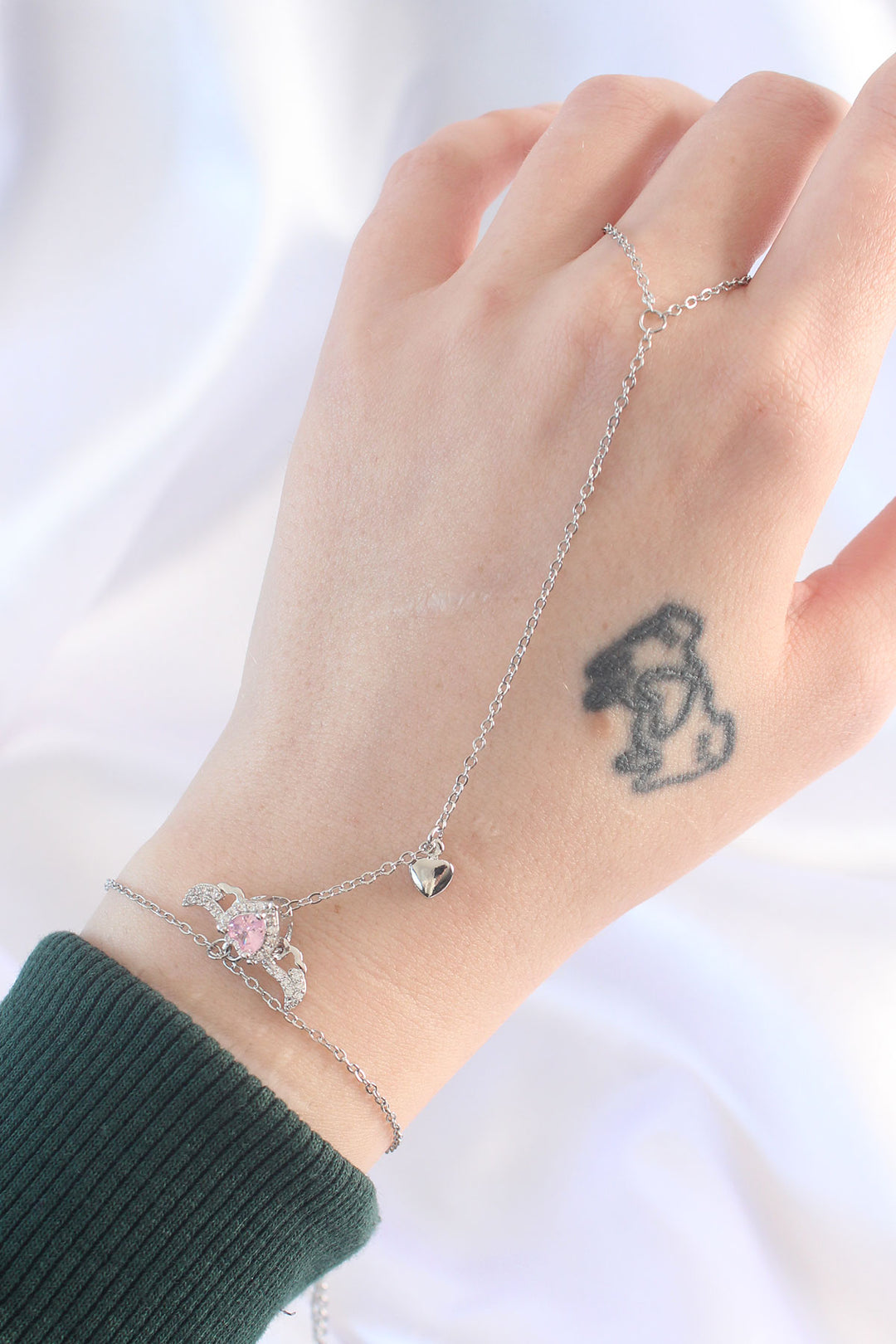 EBJ 316L Steel Silver Color Pink Zircon Stone Winged Heart Model Şahmeran - Forest