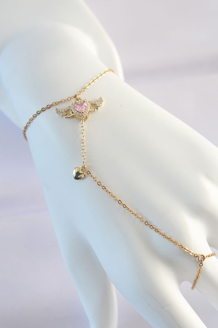 EBJ 316L Steel Gold Color Pink Zircon Stone Winged Heart Model Şahmeran - Oceanside
