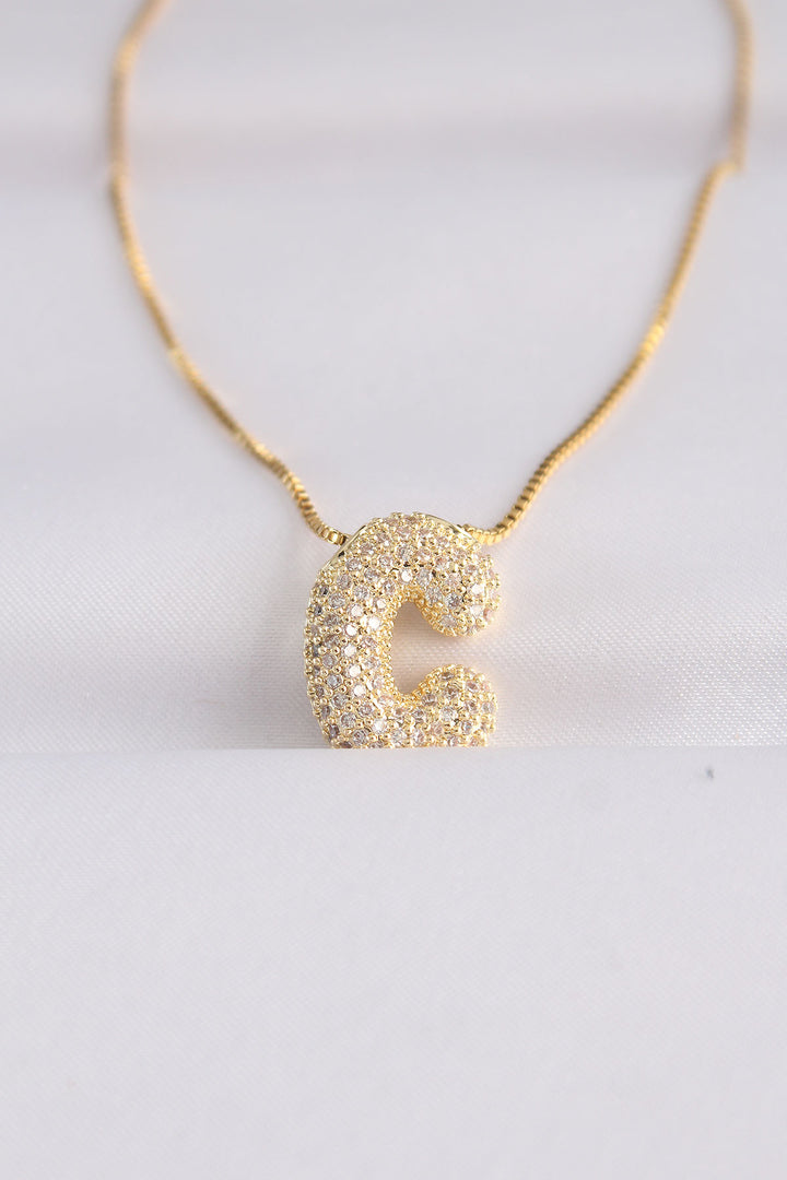 EBJ 316L Steel Chain with Zircon Stone Letter C Gold Color Bubble Necklace - Rockwall