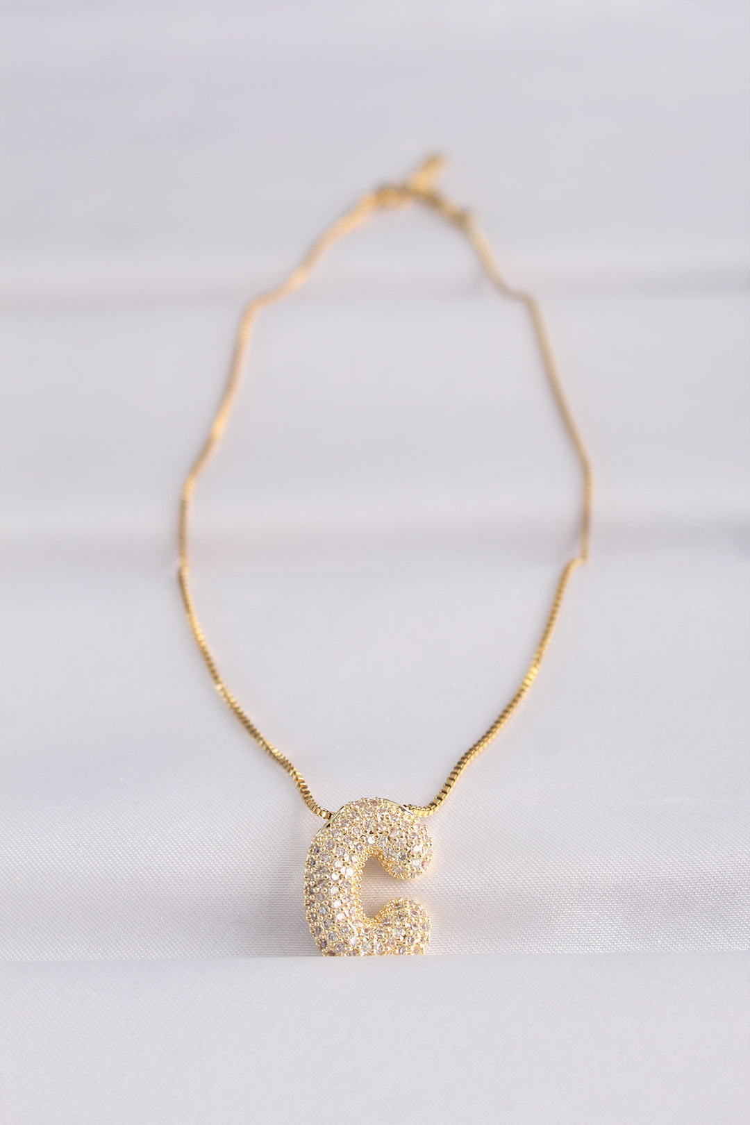 EBJ 316L Steel Chain with Zircon Stone Letter C Gold Color Bubble Necklace - Rockwall