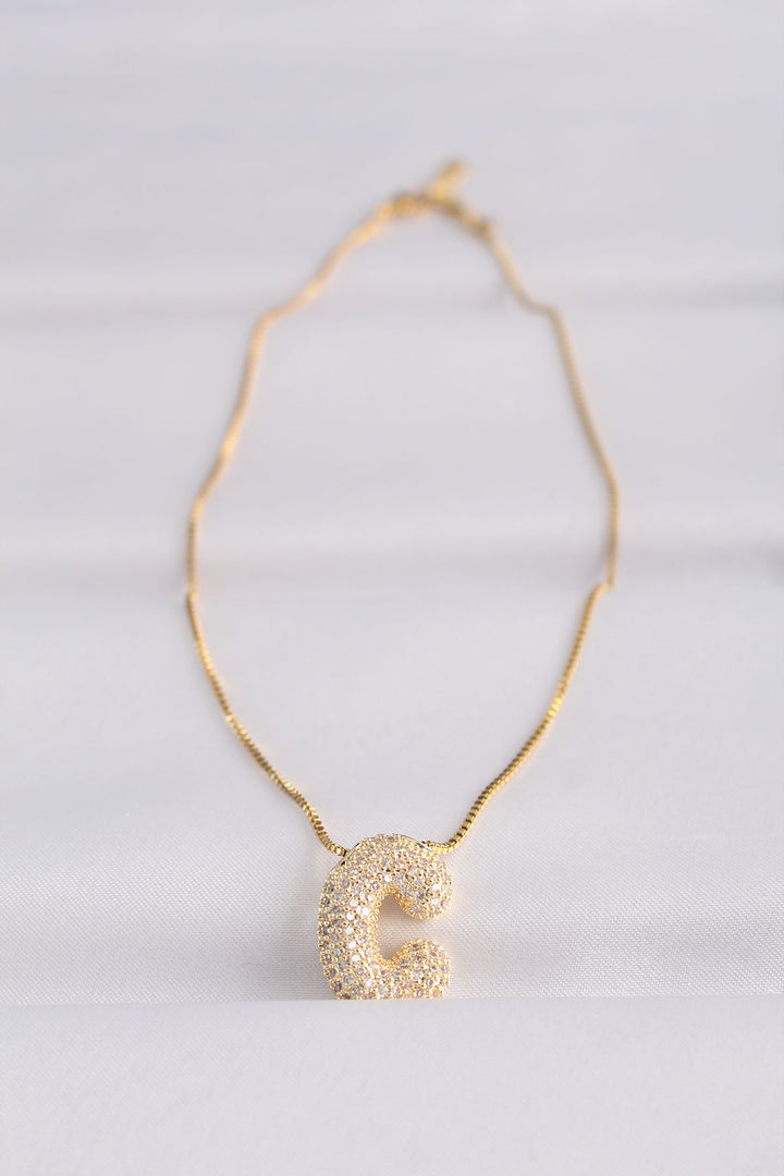 EBJ 316L Steel Chain with Zircon Stone Letter C Gold Color Bubble Necklace - Rockwall