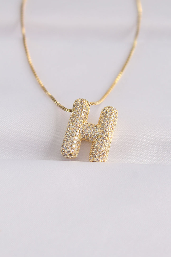 EBJ 316L Steel Chain with Zircon Stone H Initial Gold Color Bubble Necklace - Timişoara