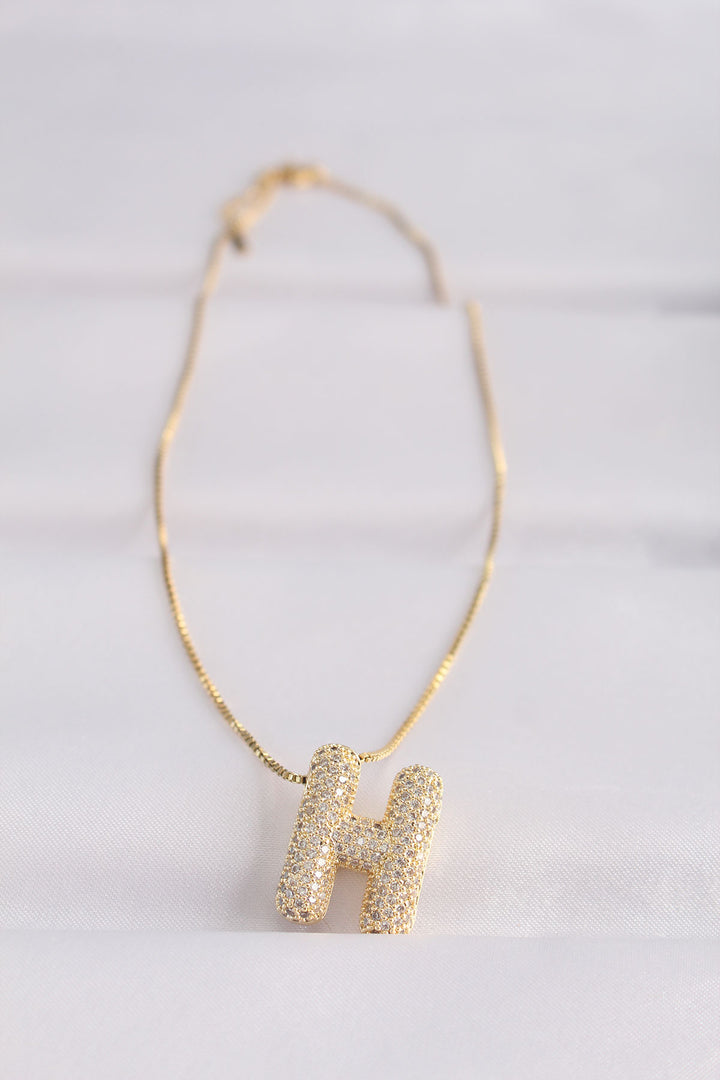 EBJ 316L Steel Chain with Zircon Stone H Initial Gold Color Bubble Necklace - Timişoara