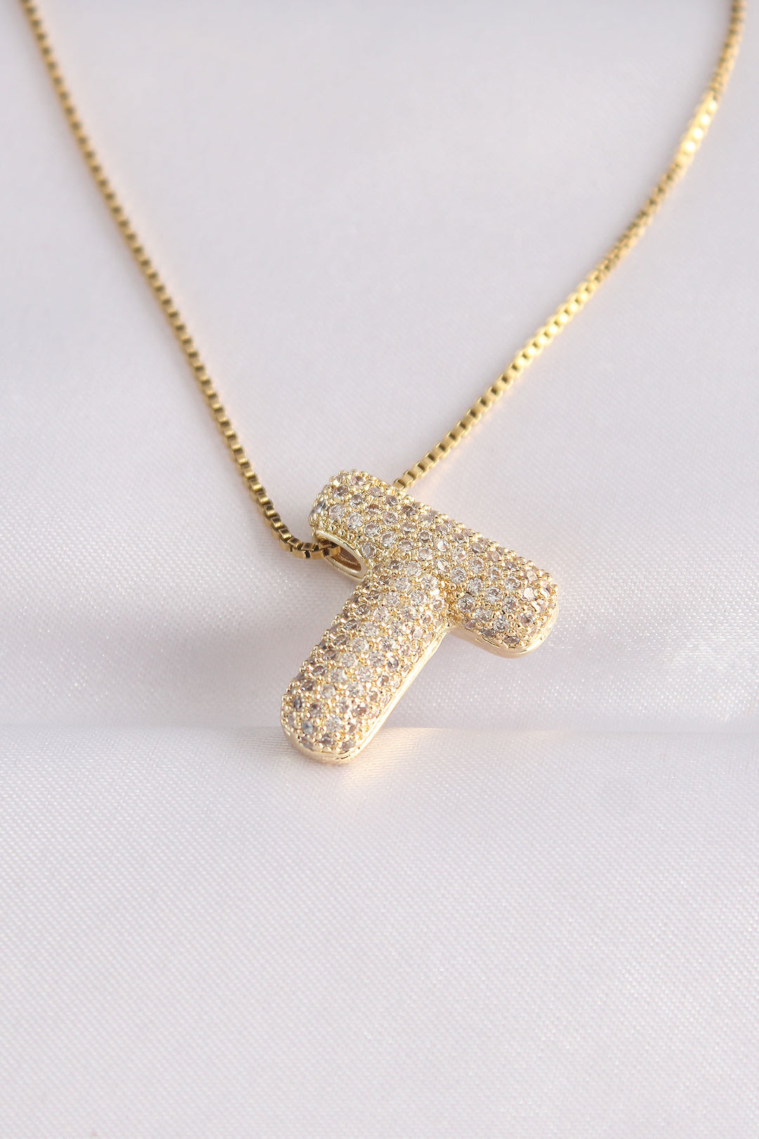 EBJ 316L Stainless Steel Chain with Zircon Stone T Letter Gold Color Bubble Necklace - Welland