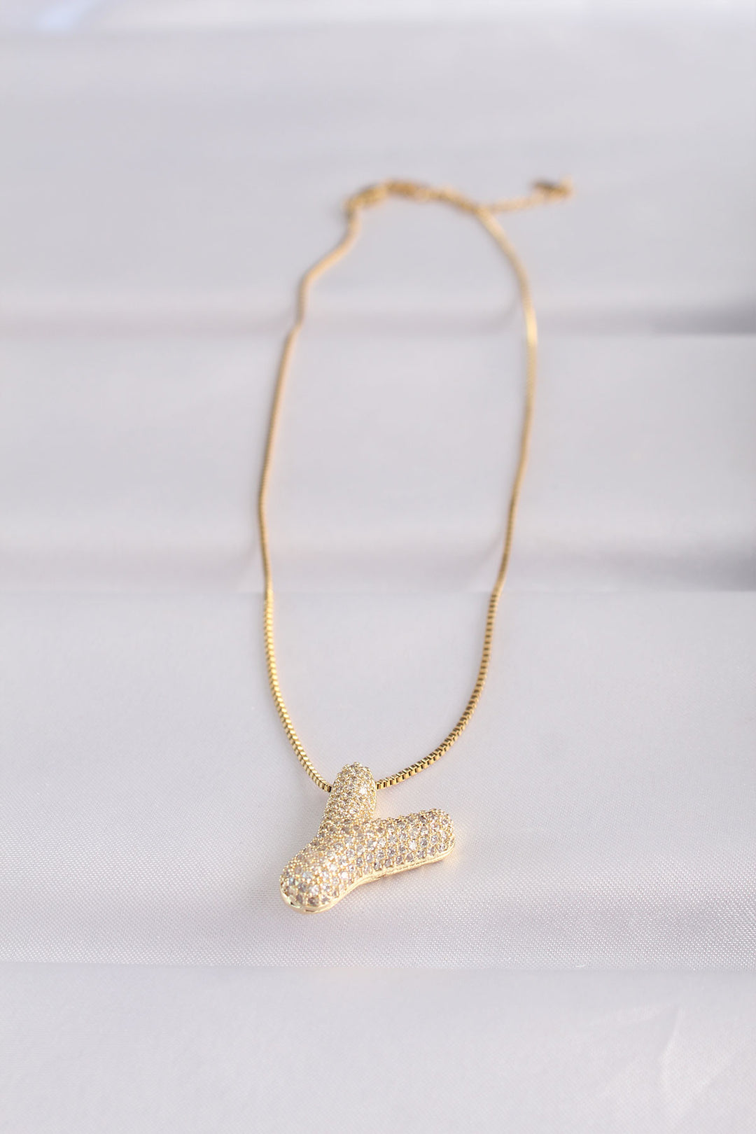 EBJ 316L Steel Chain Zircon Stone Y Initial Gold Color Bubble Necklace - Rochester