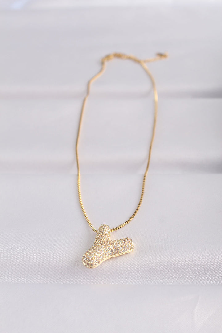 EBJ 316L Steel Chain Zircon Stone Y Initial Gold Color Bubble Necklace - Rochester