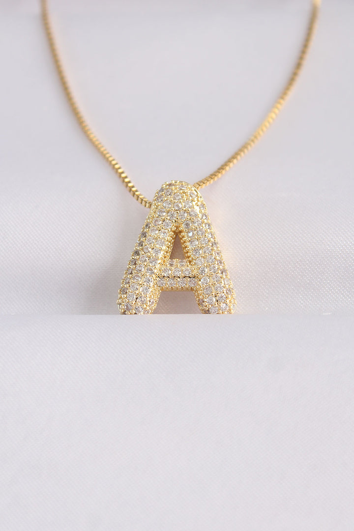 EBJ 316L Steel Chain with Zircon Stone A Initial Gold Color Bubble Necklace - Estepona