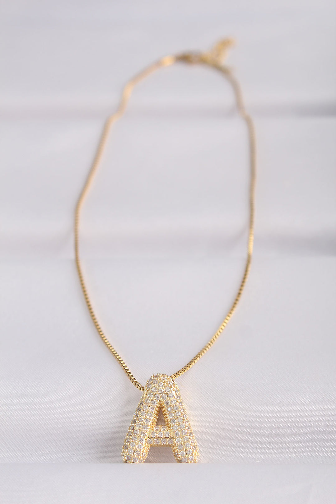 EBJ 316L Steel Chain with Zircon Stone A Initial Gold Color Bubble Necklace - Estepona