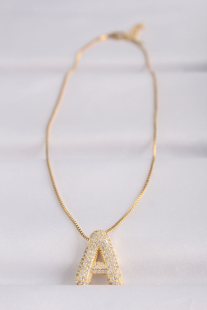 EBJ 316L Steel Chain with Zircon Stone A Initial Gold Color Bubble Necklace - Estepona
