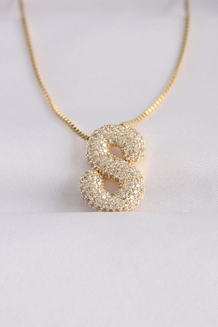 EBJ 316L Steel Chain with Zircon Stone Letter S Gold Color Bubble Necklace - Bradford