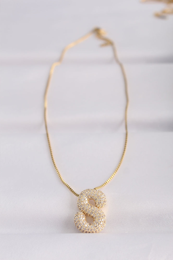 EBJ 316L Steel Chain with Zircon Stone Letter S Gold Color Bubble Necklace - Bradford