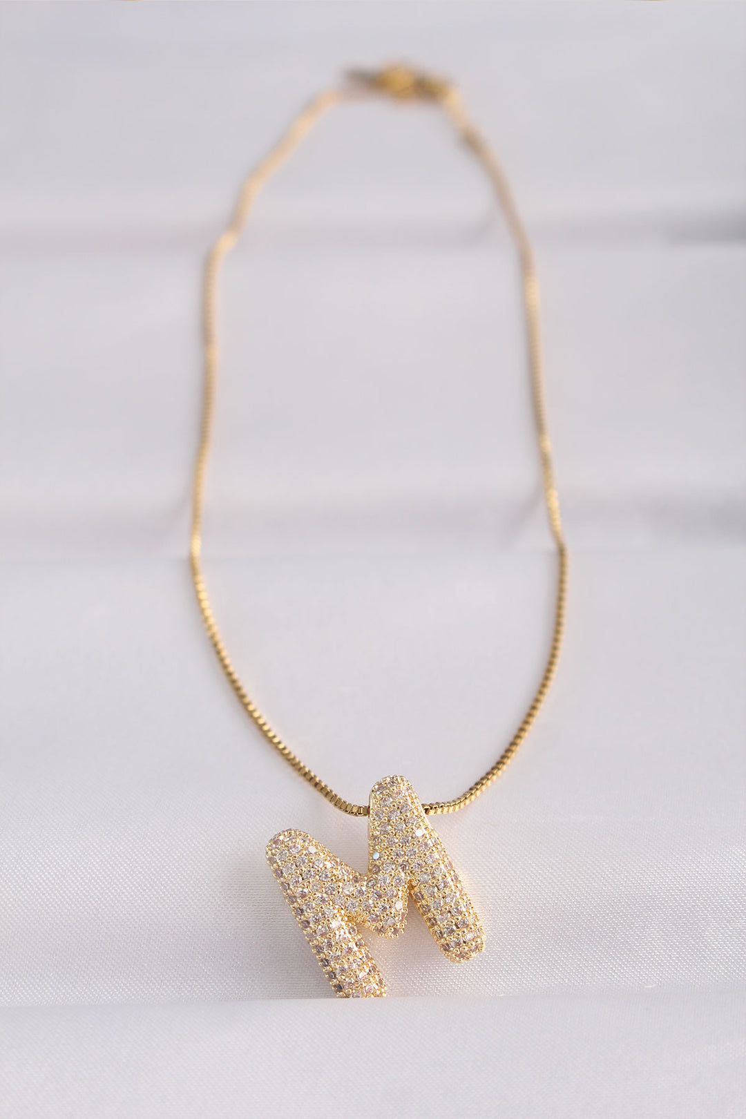 EBJ 316L Steel Chain with Zircon Stone Letter M Gold Color Bubble Necklace - Auxerre