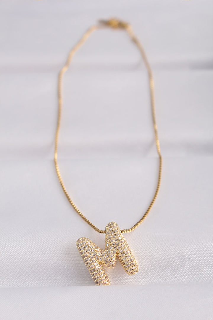 EBJ 316L Steel Chain with Zircon Stone Letter M Gold Color Bubble Necklace - Auxerre