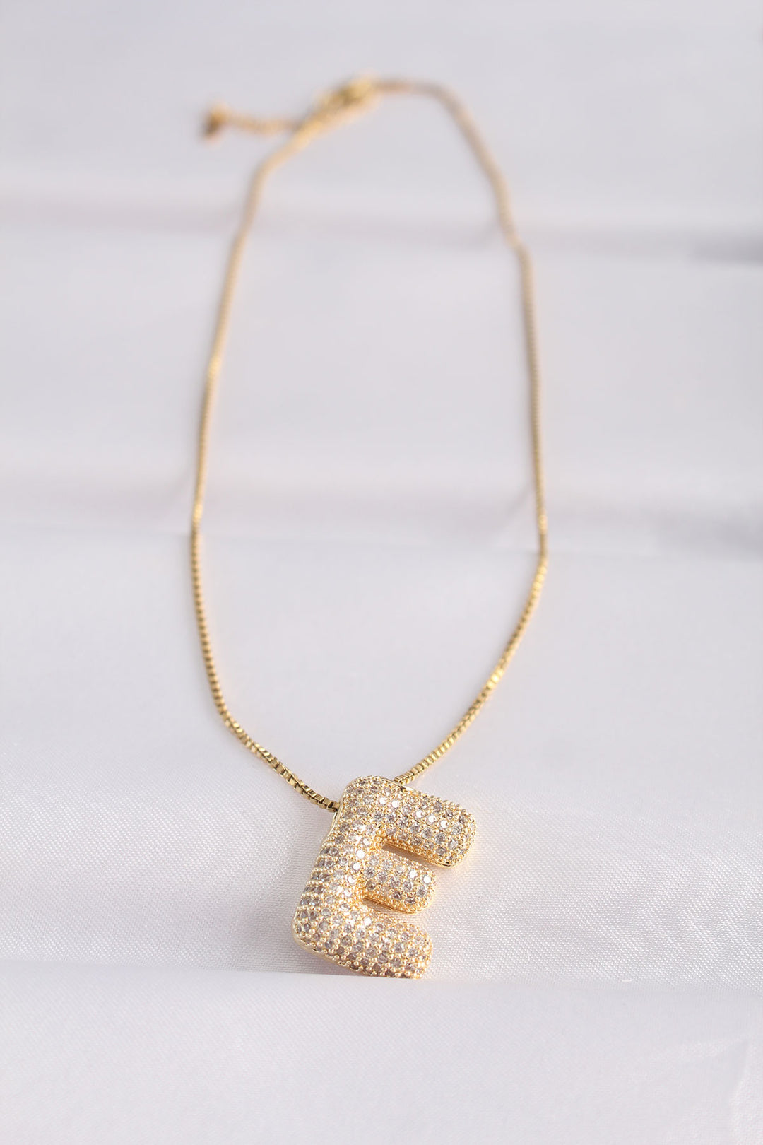 EBJ 316L Steel Chain with Zircon Stone Letter E Gold Color Bubble Necklace - Gjilan