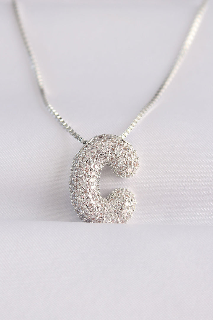 EBJ 316L Stainless Steel Chain with Zircon Stone Letter C Silver Color Bubble Necklace - Alexandria