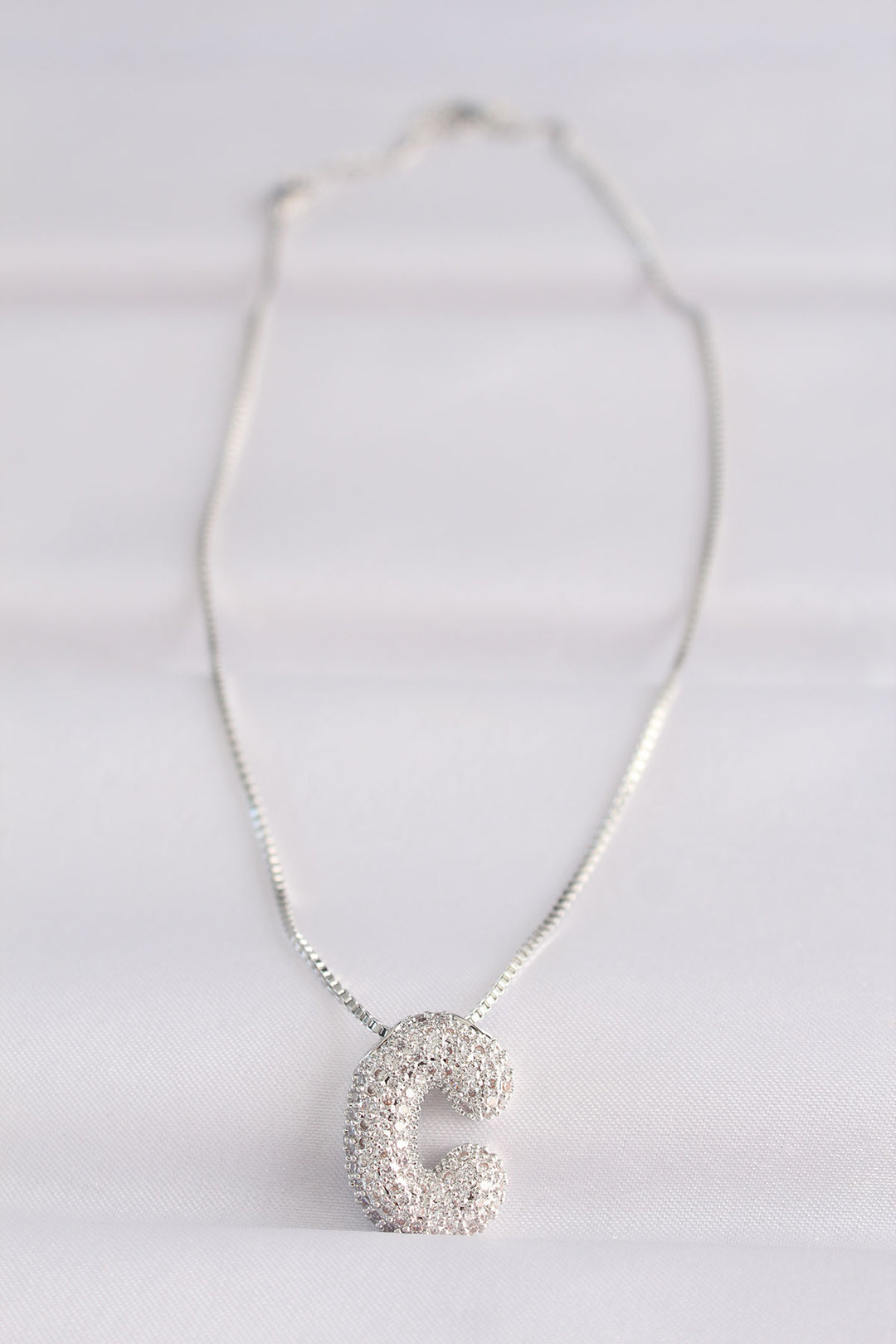 EBJ 316L Stainless Steel Chain with Zircon Stone Letter C Silver Color Bubble Necklace - Alexandria