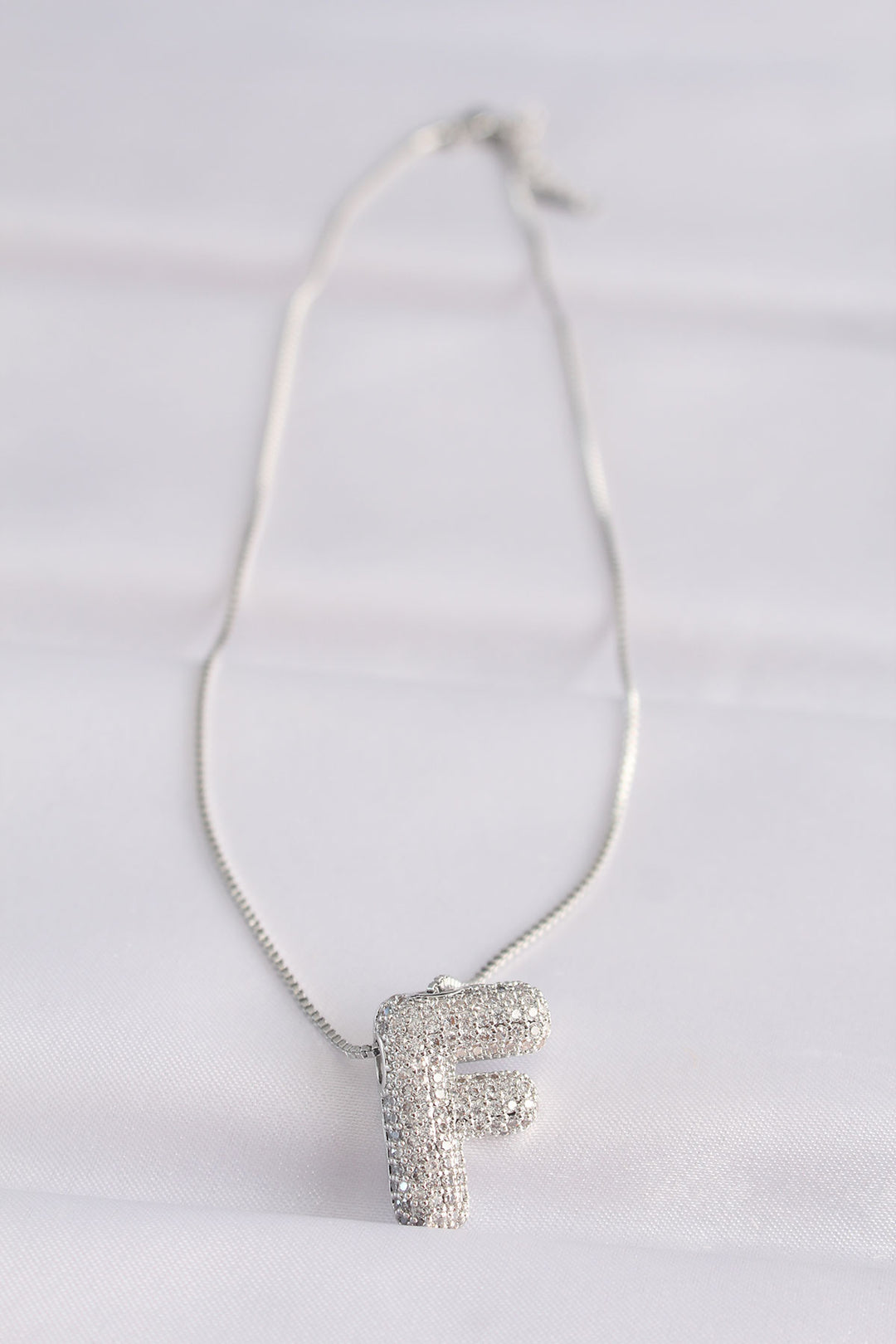 EBJ 316L Steel Chain with Zircon Stone F Letter Silver Color Bubble Necklace - Coeur dAlene