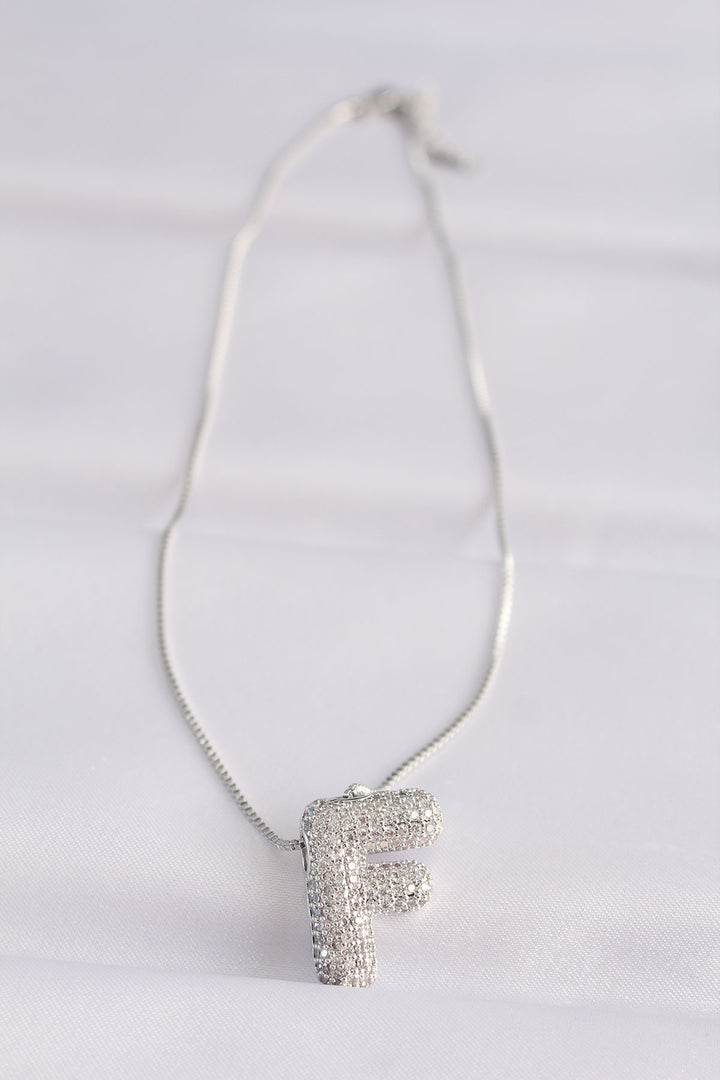 EBJ 316L Steel Chain with Zircon Stone F Letter Silver Color Bubble Necklace - Coeur dAlene