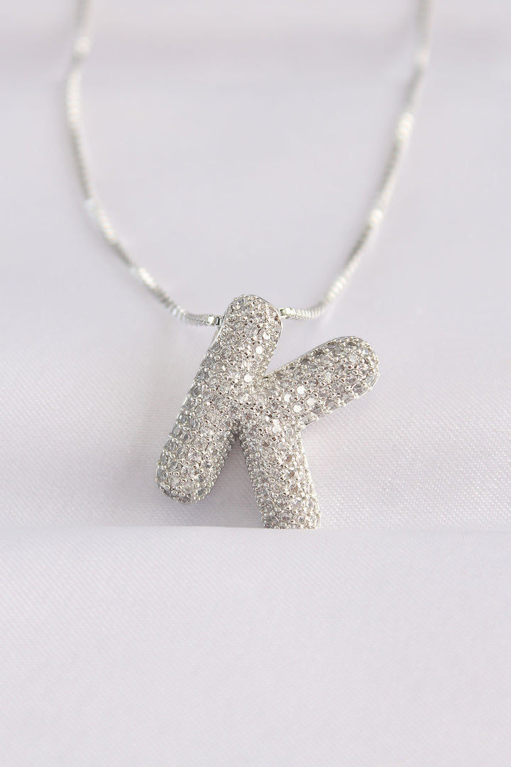 EBJ 316L Steel Chain with Zircon Stone Letter K Silver Color Bubble Necklace - Deerfield Beach