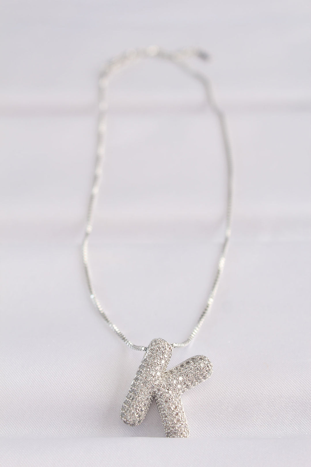 EBJ 316L Steel Chain with Zircon Stone Letter K Silver Color Bubble Necklace - Deerfield Beach
