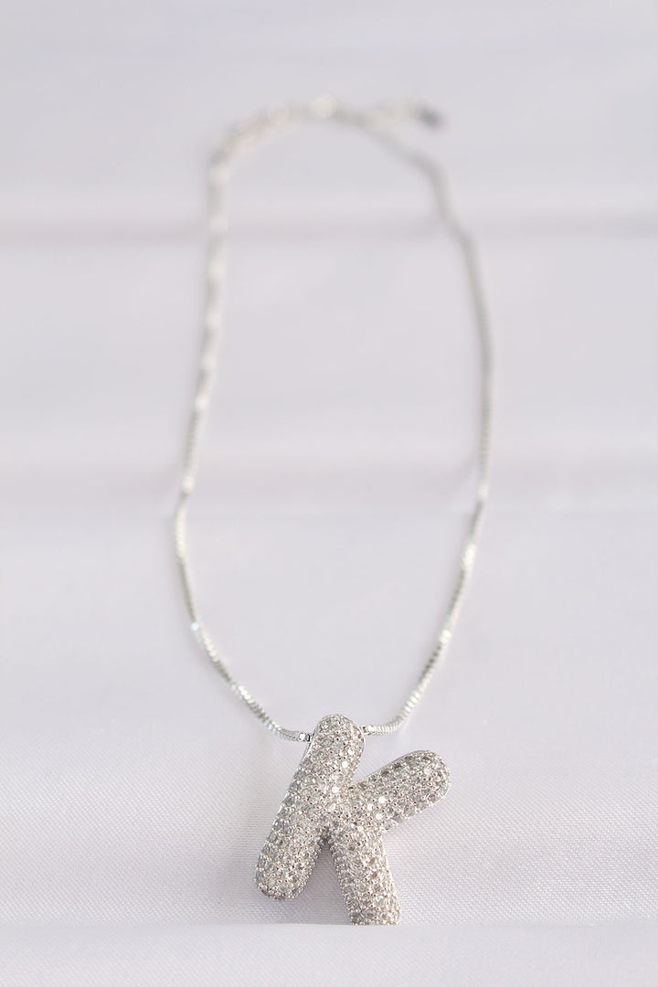 EBJ 316L Steel Chain with Zircon Stone Letter K Silver Color Bubble Necklace - Deerfield Beach