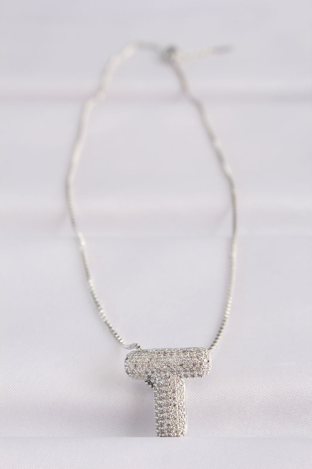 EBJ 316L Steel Chain with Zircon Stone T Letter Silver Color Bubble Necklace - Buffalo