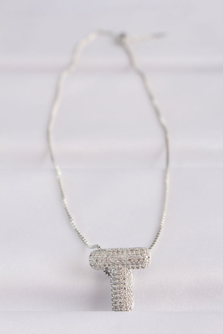 EBJ 316L Steel Chain with Zircon Stone T Letter Silver Color Bubble Necklace - Buffalo
