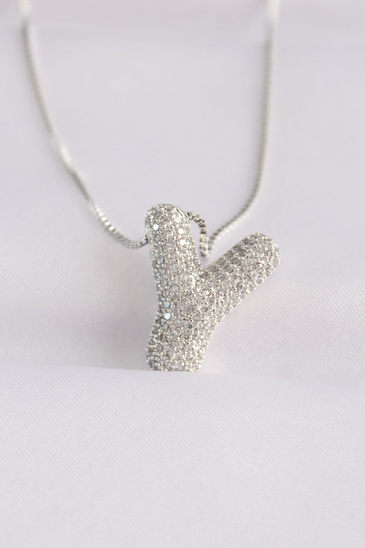 EBJ 316L Steel Chain with Zircon Stone Y Initial Silver Color Bubble Necklace - Hobart