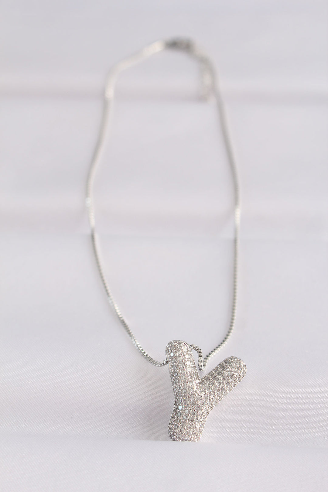 EBJ 316L Steel Chain with Zircon Stone Y Initial Silver Color Bubble Necklace - Hobart