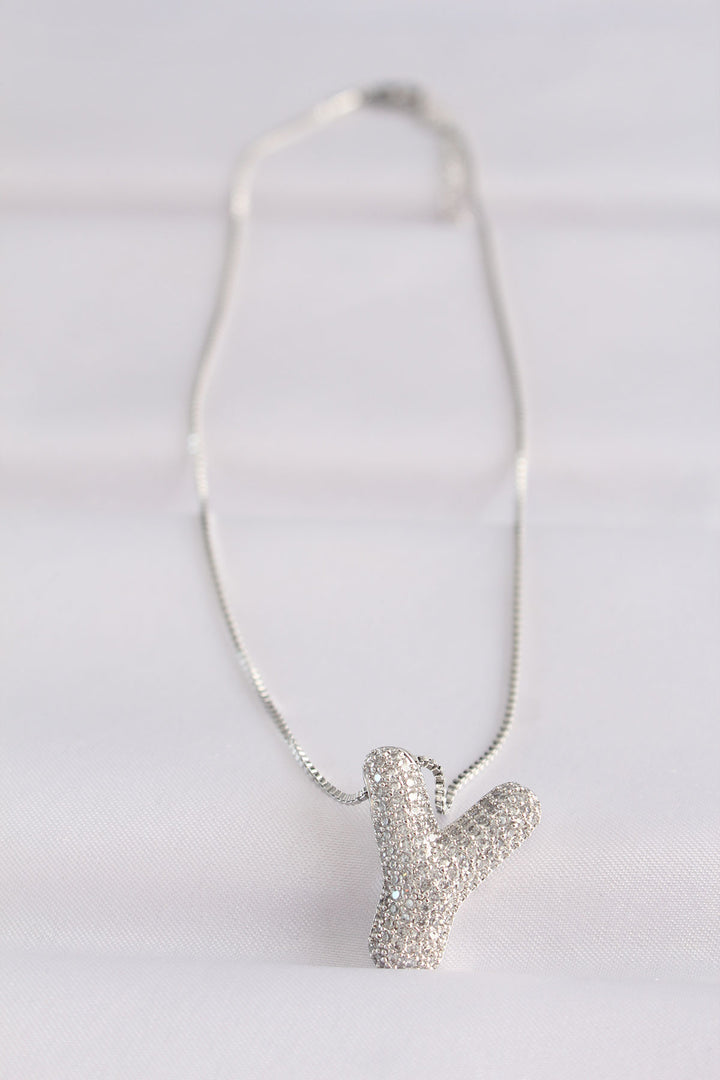 EBJ 316L Steel Chain with Zircon Stone Y Initial Silver Color Bubble Necklace - Hobart