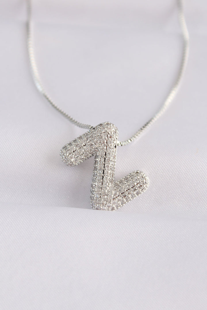 EBJ 316L Steel Chain with Zircon Stone Z Initial Silver Color Bubble Necklace - Calexico