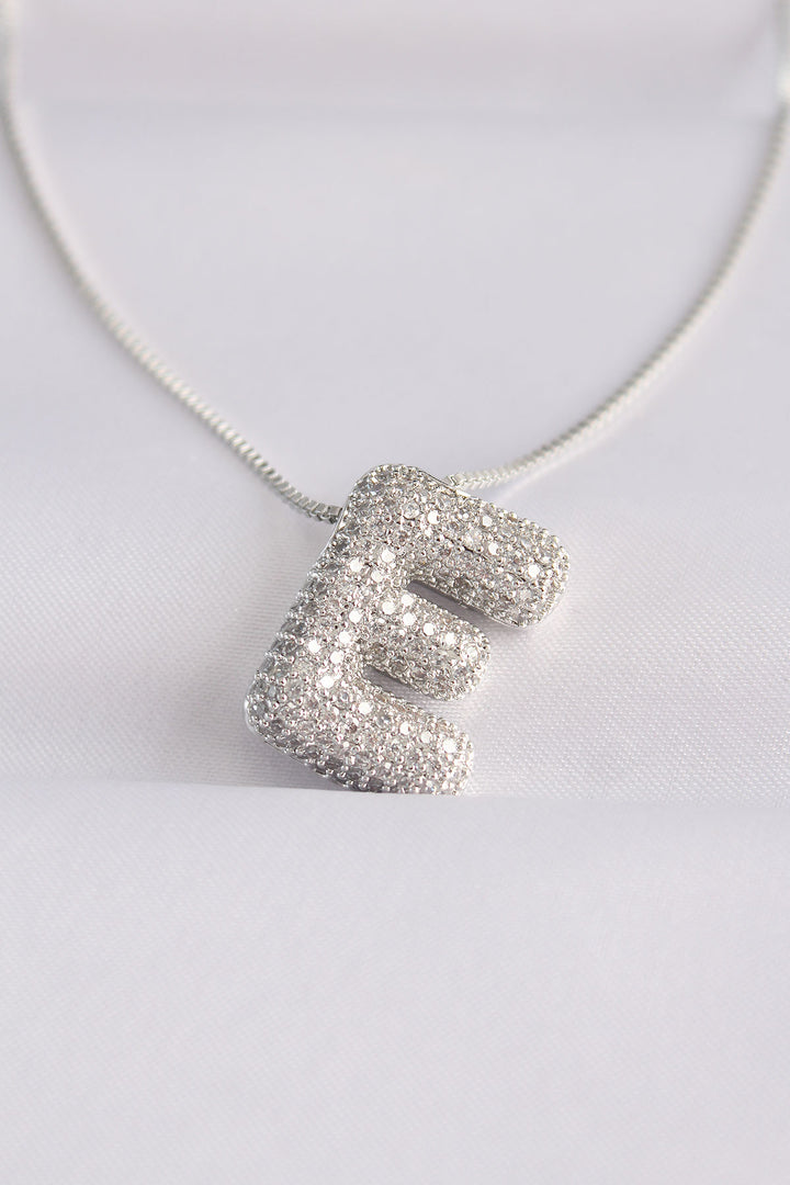 EBJ 316L Steel Chain with Zircon Stone Letter E Silver Color Bubble Necklace - Avilés