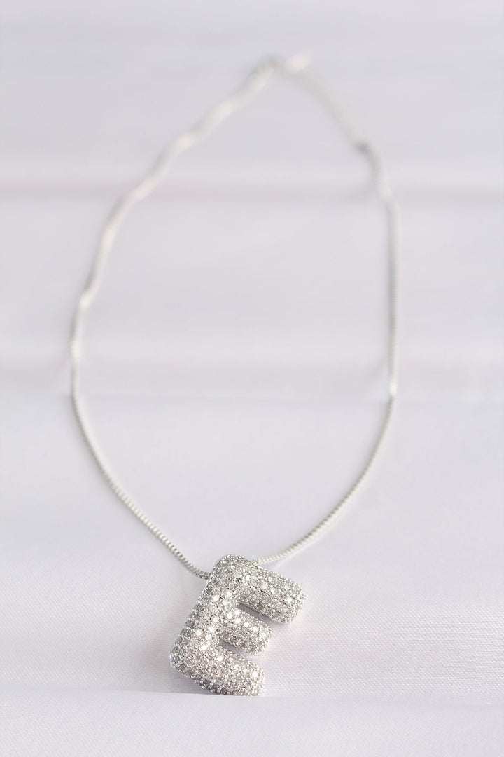 EBJ 316L Steel Chain with Zircon Stone Letter E Silver Color Bubble Necklace - Avilés