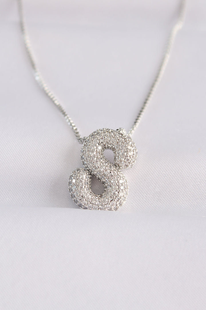 EBJ 316L Steel Chain with Zircon Stone Letter S Silver Color Bubble Necklace - Aspen Hill