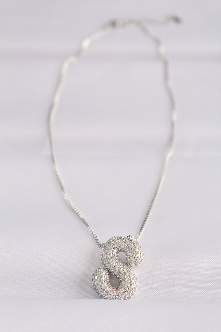 EBJ 316L Steel Chain with Zircon Stone Letter S Silver Color Bubble Necklace - Aspen Hill