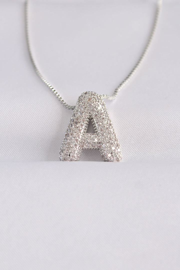 EBJ 316L Steel Chain with Zircon Stone A Initial Silver Color Bubble Necklace - Francisco I. Madero