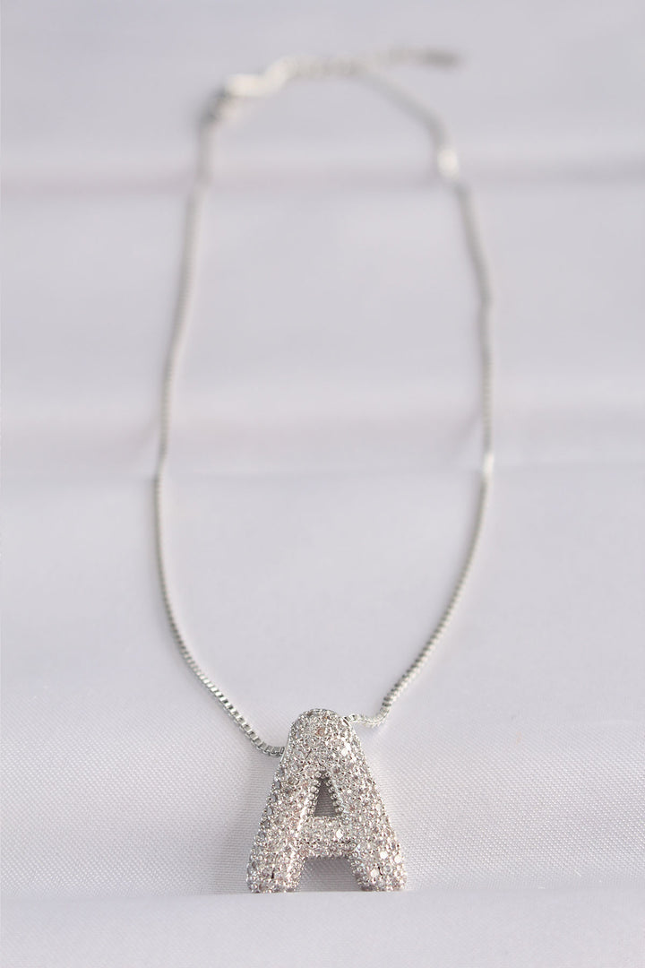 EBJ 316L Steel Chain with Zircon Stone A Initial Silver Color Bubble Necklace - Francisco I. Madero