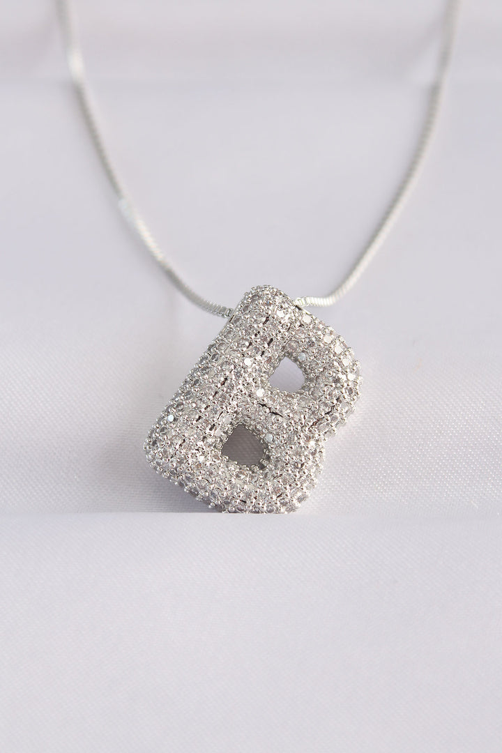 EBJ 316L Steel Chain with Zircon Stone B Letter Silver Color Bubble Necklace - Bloomington